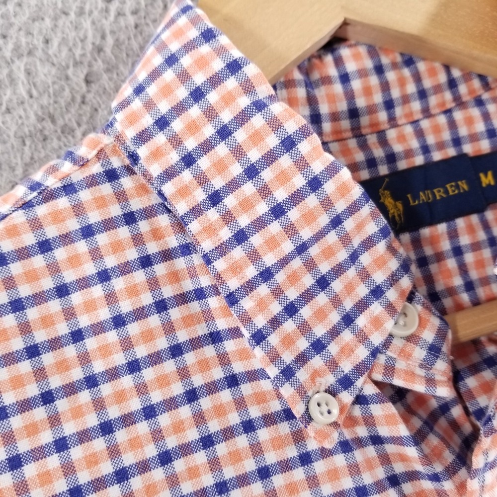 Ralph Lauren Shirt Mens Medium Blue Orange Check Oxford Button Down Dress Casual